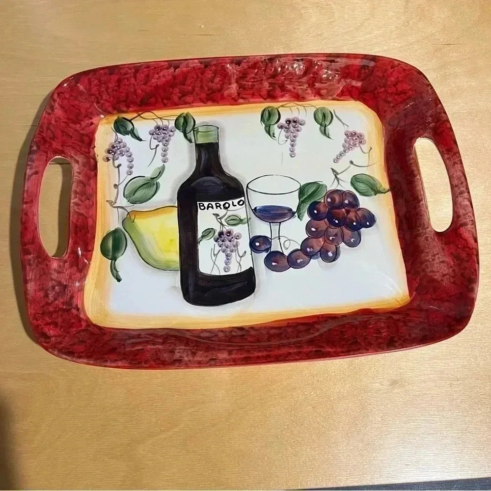 Mediterranea Le Ceramiche Rectangular Tray Wine Grapes Serving Party Charcuterie